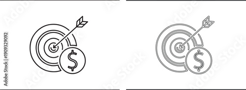 Black and white target icons with dollar sign and arrow