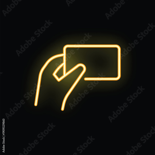 Neon sign of a hand holding a credit card, perfect for topics of online shopping, e commerce and cashless payments