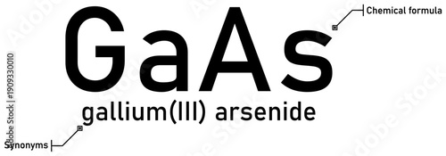 Gallium (III) arsenide chemical formula with callout titles