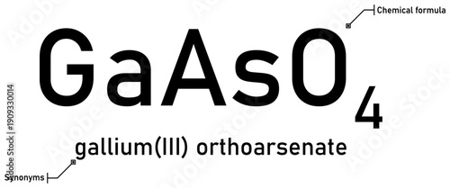 Gallium (III) orthoarsenate chemical formula with callout titles
