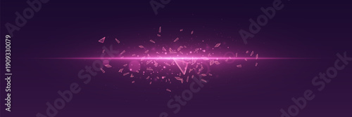 Pink light ray exploding into shattered glass shards