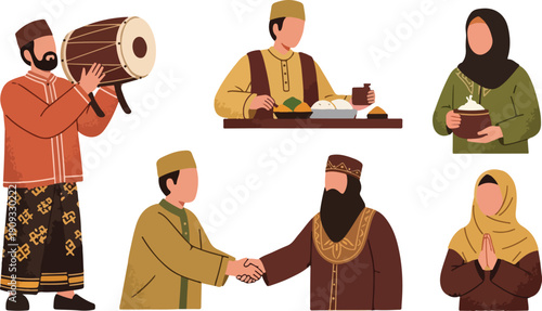 Muslim people character set for Ramadan Kareem and Eid Mubarak celebration