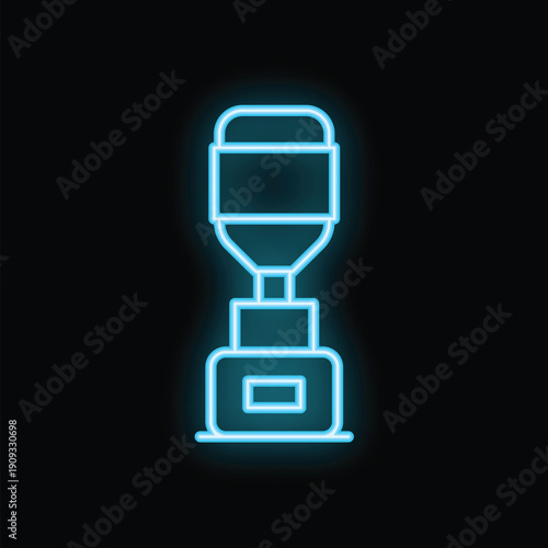 Blue glowing neon line water cooler for office and home icon isolated on black background. Water dispenser. Bottle office, plastic and liquid