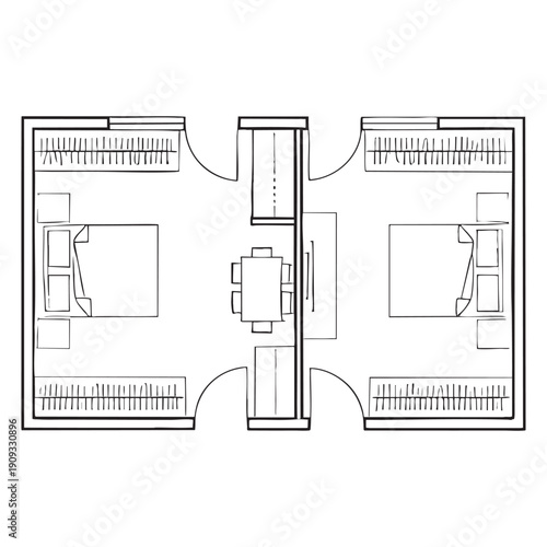 Two Office Rooms Connected by a Central Hallway with Seating Area