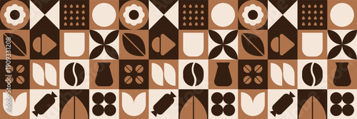 Sweet bakery mosaic with  coffee cup and geometric pattern.