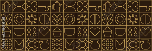 Geometric bakery mosaic with sweet line coffee cup in style.