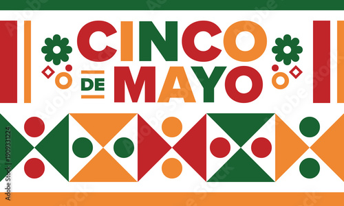 Cinco de Mayo in Mexico. Traditional mexican fiesta in May. National happy holiday with carnival, festival and parade. Latin american and spanish pattern. Illustration with sombrero. Vector poster