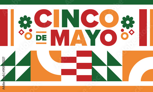 Cinco de Mayo in Mexico. Traditional mexican fiesta in May. National happy holiday with carnival, festival and parade. Latin american and spanish pattern. Illustration with sombrero. Vector poster