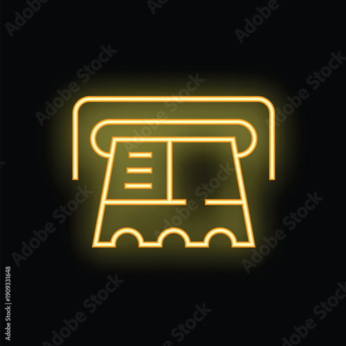 Glowing neon icon of an atm cash machine dispensing money