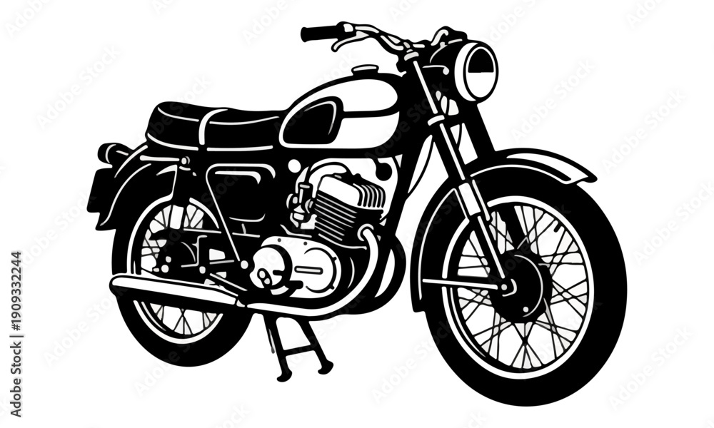 Fototapeta premium Classic Motorcycle Black and White Vector Illustration