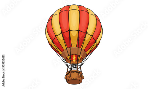 Hot Air Balloon Cartoon Illustration with Striped Red and Yellow Envelope