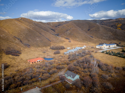 Aerial view of Arxan, Inner Mongolia, China in late autumn.