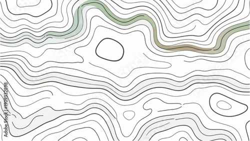 Aerial View of Topographic Map with Contour Lines and Terrain Features