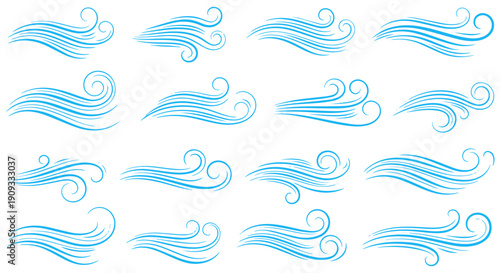 Elegant blue swirling wave elements collection for design