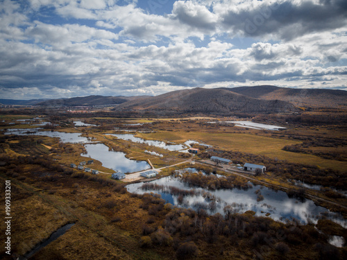 Aerial view of Arxan, Inner Mongolia, China in late autumn.