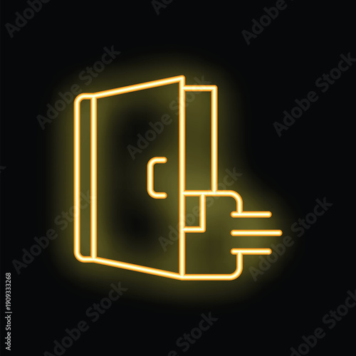 Yellow neon icon of a digital wallet making a fast contactless payment