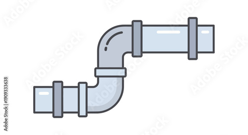 Illustration of a light blue S-shaped pipe system with grey fittings and two 90-degree bends.