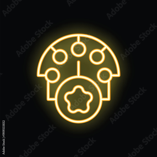 Glowing neon icon representing a customer loyalty program, featuring a semicircle with bonus points and a prominent star symbolizing rewards