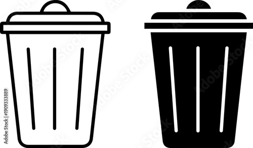 Modern trash cans in black and white for design projects