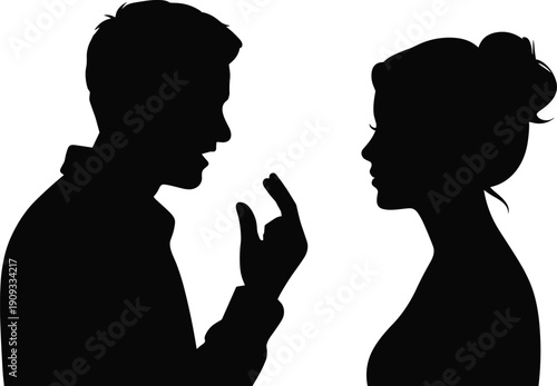 Man and woman arguing silhouette, couple face to face conflict discussion communication problem concept vector illustration isolated on white background