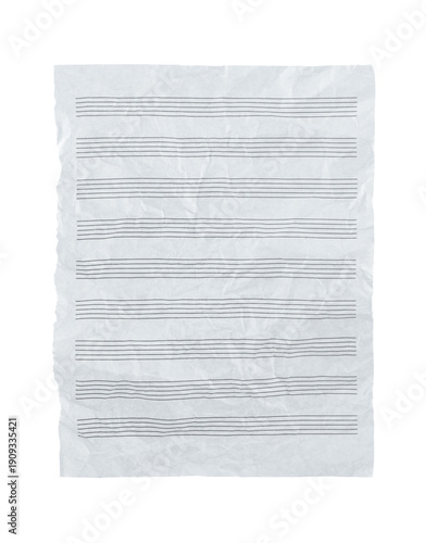 Canvastavla Crumpled blank music staff sheet with clean staves and no notes