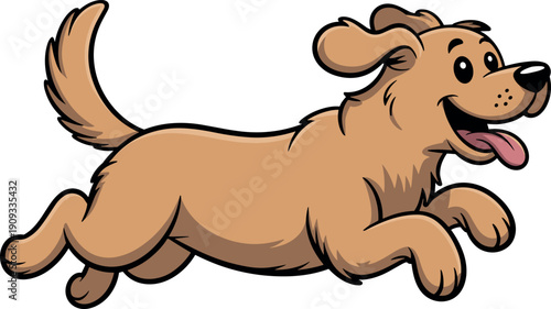 Happy Cartoon Golden Retriever Dog Character Running and Playing with Tongue Out Isolated on White Background Vector Illustration.