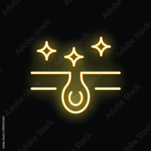 Neon icon representing skin with sebaceous gland glowing on black background