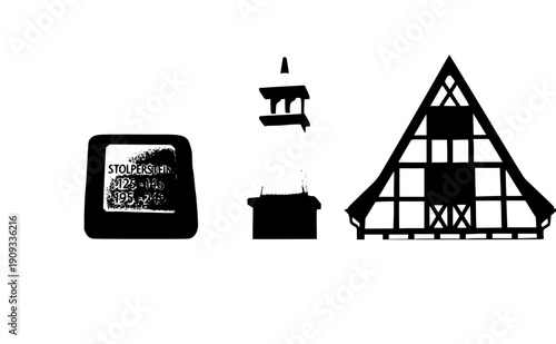 Traditional half-timbered house gable silhouette, european regional architecture and local heritage concept, historic german architecture vector icon