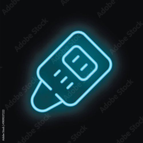 Glowing neon icon of a glucometer measuring blood glucose
