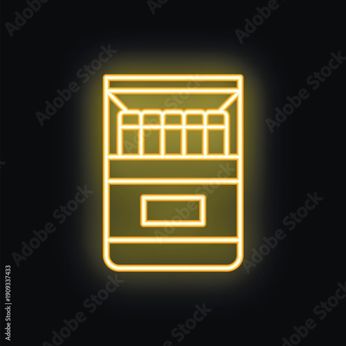 Open pack of cigarettes is glowing with neon light against a black background