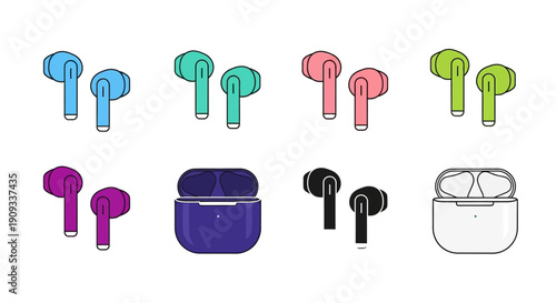 Collection of assorted earbuds and cases displayed in a grid layout on a clean white background.