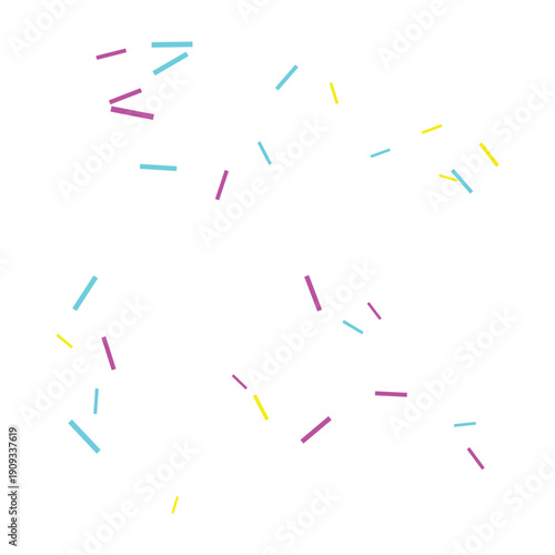 Colorful sprinkles or confetti pieces, vector illustration for celebration or party decoration, overlay effect for banner or poster, Isolated on transparent background, png