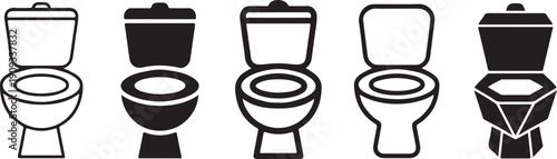 Set of five toilet icons in flat design vector illustration for bathroom signage and infographics