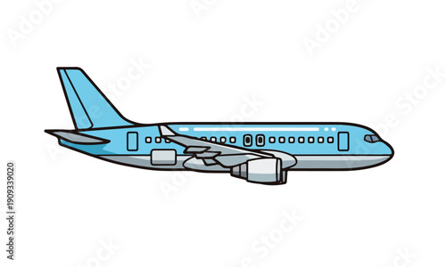 Passenger Commercial Airplane Side View Vector Illustration Blue