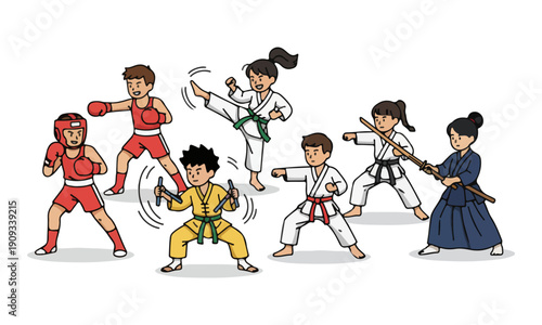 Kids Martial Arts Training: Boxing, Karate, Nunchaku, and Kendo