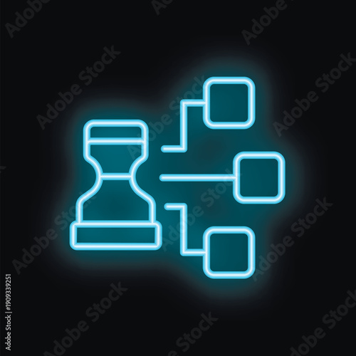 Blue neon icon of hourglass showing concept of time management process