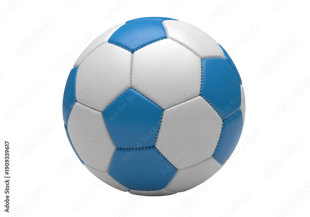 Fototapeta premium Classic blue and white soccer ball with pentagonal and hexagonal patterns.