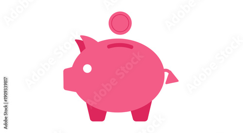 Pink piggy bank with coin on top saving money concept financial planning economy wealth investment and thriftiness