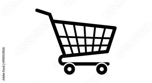 Black shopping cart icon on white background for e commerce and retail concepts