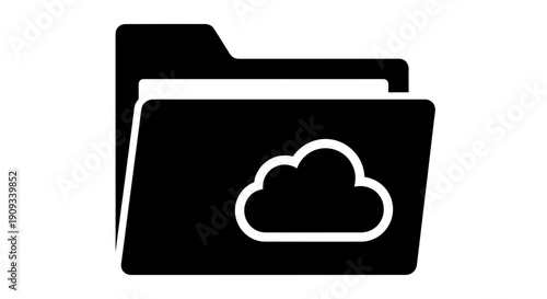 Cloud storage folder icon with cloud symbol on black background