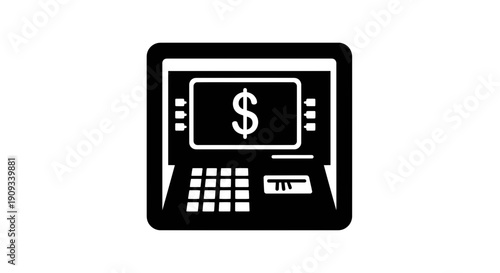 Online payment concept with dollar sign on computer screen black and white icon of e commerce or banking transaction money transfer symbol
