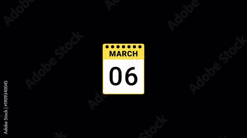 Calendar Animation with Transparent Background, 4K Alpha Channel.