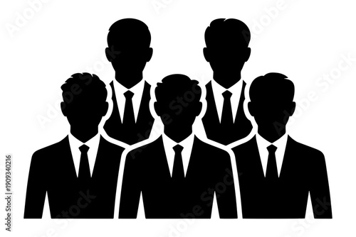 group of business people silhouetted in formal attire, embodying corporate professionalism and authority