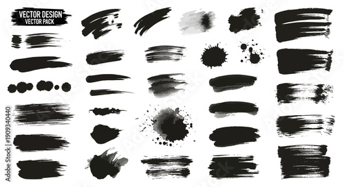 Black Ink Brush Strokes, Splatters and Smears - Vector Pack