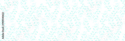 Seamless vector pattern with delicate light blue floral branches and tiny blossoms on a clean white background, creating an airy, soft and elegant botanical design for modern decor