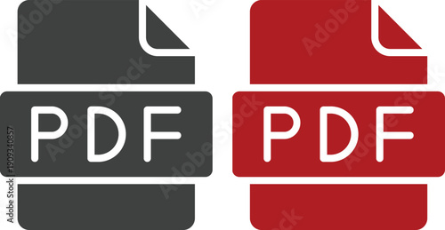 PDF file format icon set collection with document, download arrow, printer, file page and label symbols isolated on white background vector illustration for digital document.