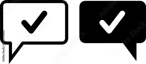Two speech bubbles with checkmarks in black and white