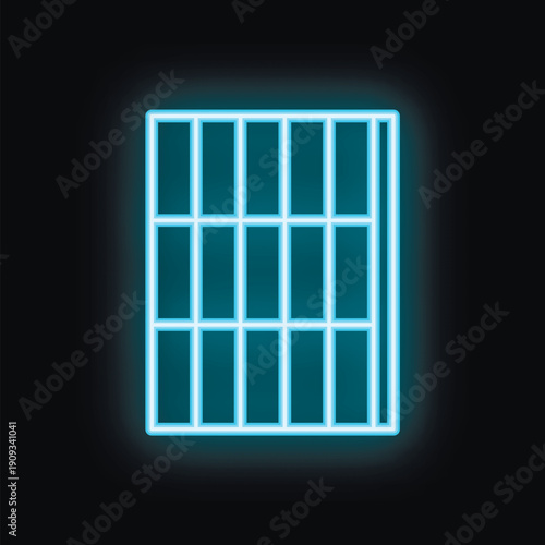 Blue neon jail bars are glowing on a black background