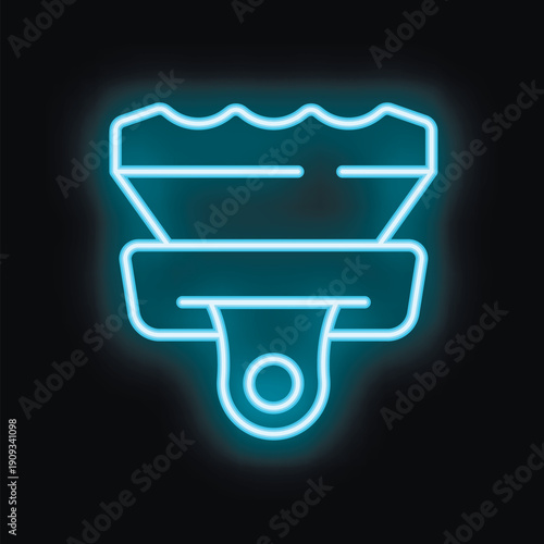 Blue neon sign of a dog muzzle glowing on a black background