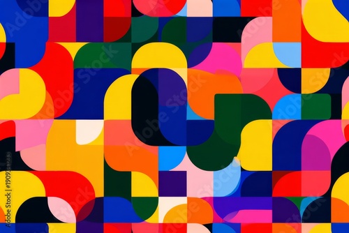 Colorful seamless abstract background for children with rounded geometric forms, bright cheerful palette